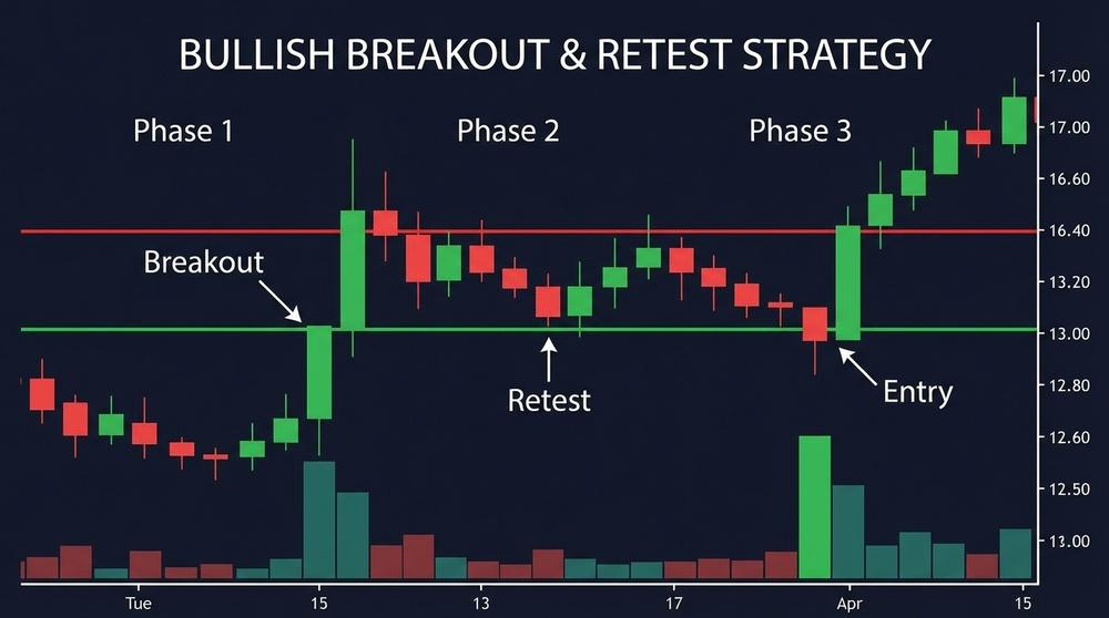 Ilustrasi strategi bullish breakout dan retest