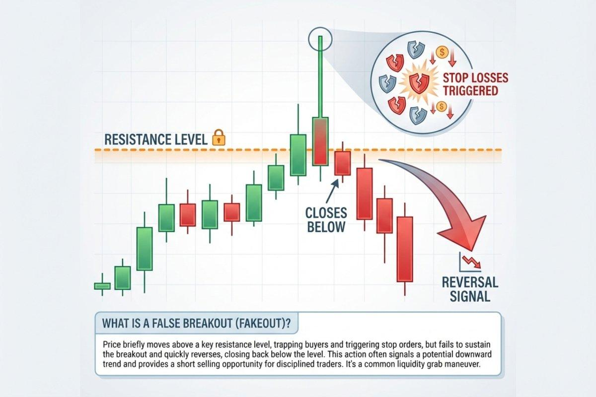 Ilustrasi false breakout pada resistance