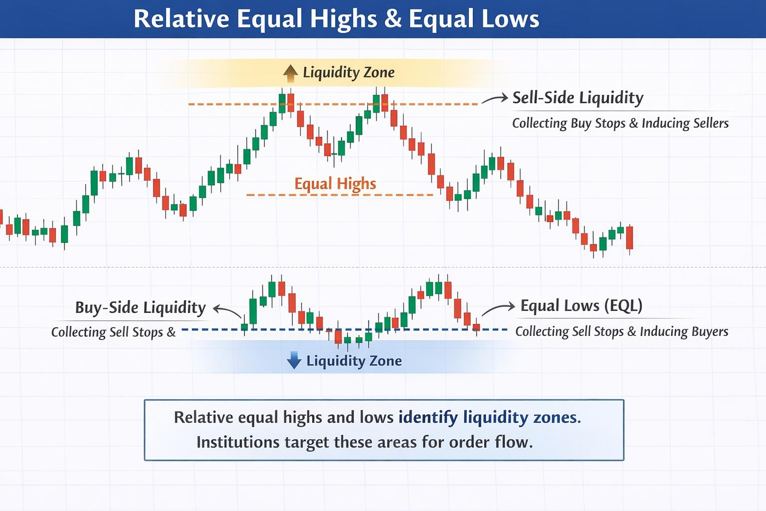 Ilustrasi equal highs dan equal lows sebagai area kandidat liquidity